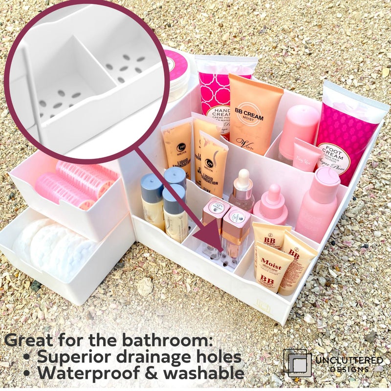 Uncluttered Designs منظم مكياج كبير من Uncluttered Designs للزينة - مكتب على سطح الطاولة مع أدراج لمستحضرات التجميل والشعر والعطور والأظافر والعناية بالبشرة - مثالي لتخزين الحمام وغرفة النوم (أبيض) - Image 5
